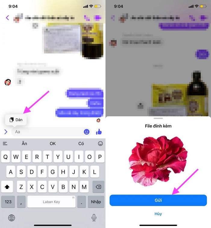 Sao chép và dán ảnh đã tách nền vào Messenger