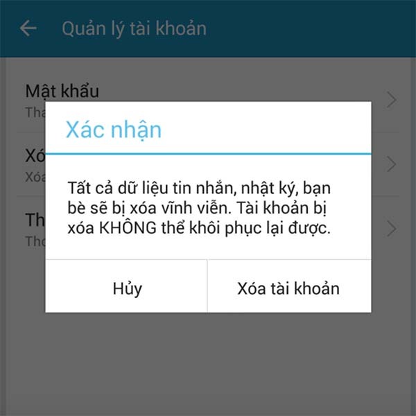 Hiện tại người dùng không thể xoá Zalo tạm thời