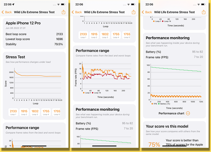 Kết quả chấm điểm hiệu năng trên phần mềm 3DMark Wild Life Extreme Stress Test