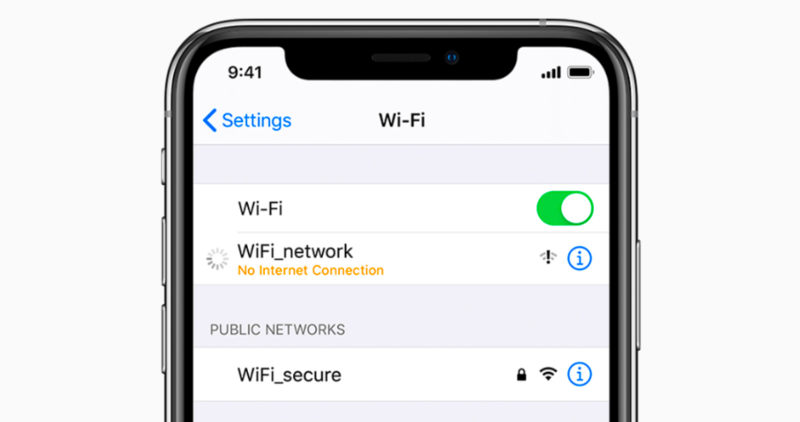 iPhone sẽ gửi thông báo không kết nối được mạng Wifi nếu điện thoại gặp sự cố.
