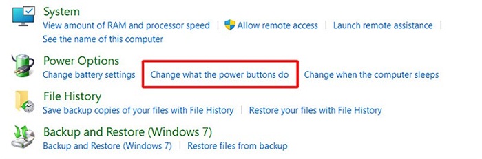 Tại mục Power Options, chọn Change what the power buttons do
