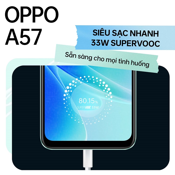 OPPO A57 được trang bị viên pin khủng và hỗ trợ sạc nhanh 33W