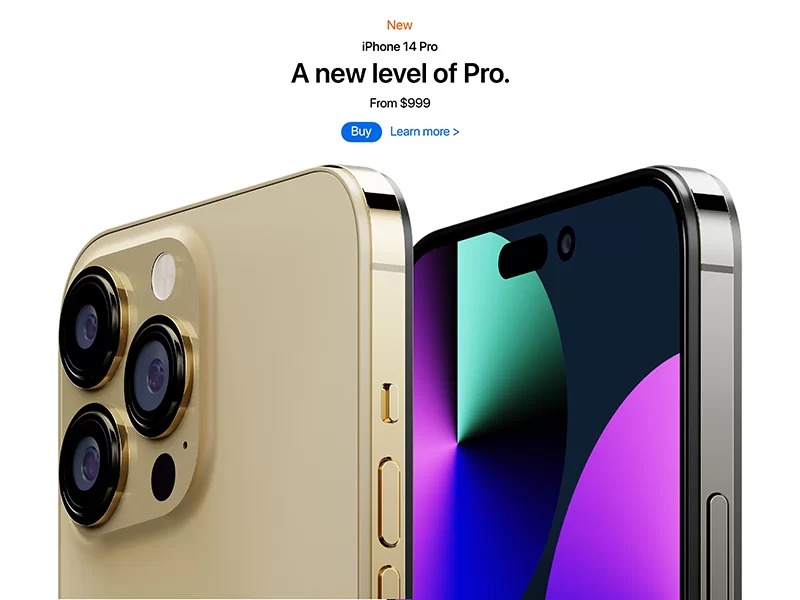 Hình ảnh render mặt sau của chiếc iPhone 14 Pro màu gold (vàng) có cụm 3 camera chìm vào thân máy hơn so với iPhone 13 Pro