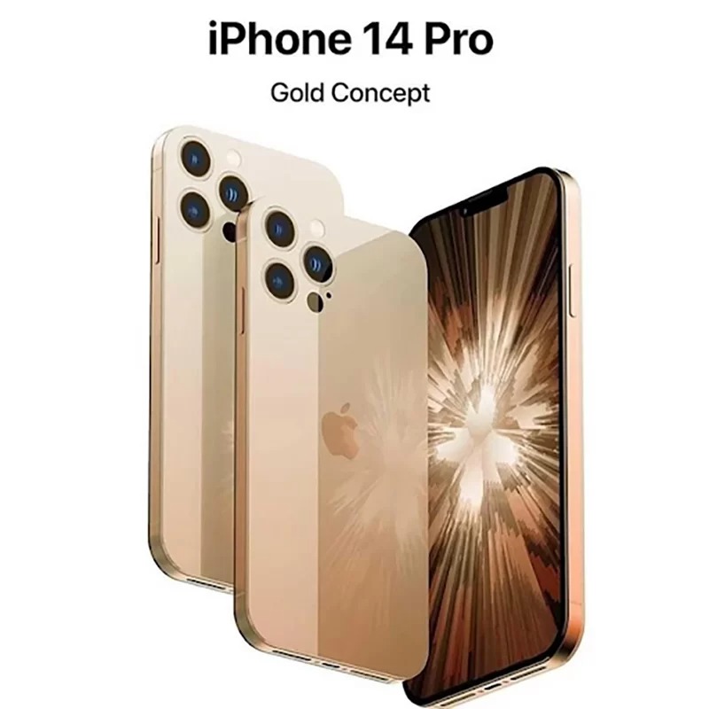 Một mẫu render iPhone 14 Pro màu gold (vàng) sang chảnh và quyền lực