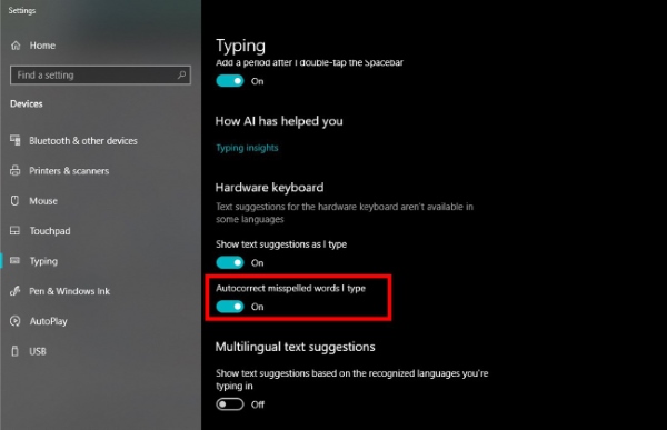 Nhấn phím Windows > nhập Typing > chọn Typing settings