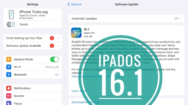 Cập nhật phiên bản iPadOS 16.1