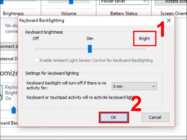 Dùng Windows Mobility Center để bật đèn bàn phím