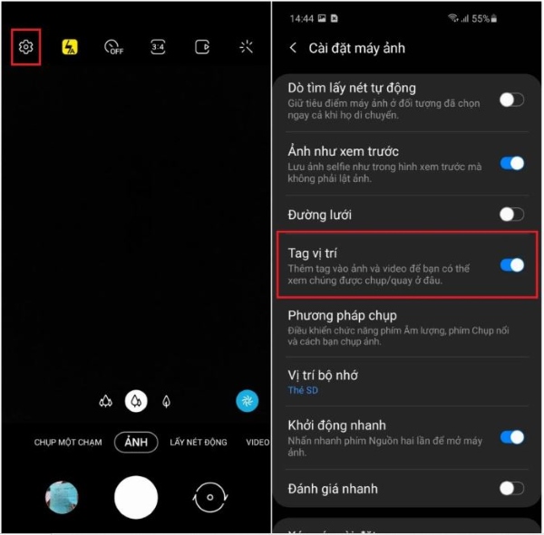 Chụp ảnh kèm vị trí trên Samsung