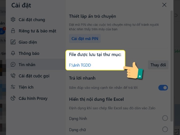 thay đổi thư mục lưu trữ Zalo