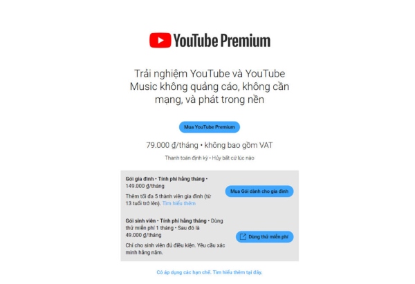 đăng ký youtube premium ở việt nam