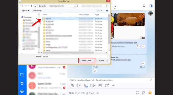 Người dùng có thể lựa chọn vị trí lưu file trên Zalo Web