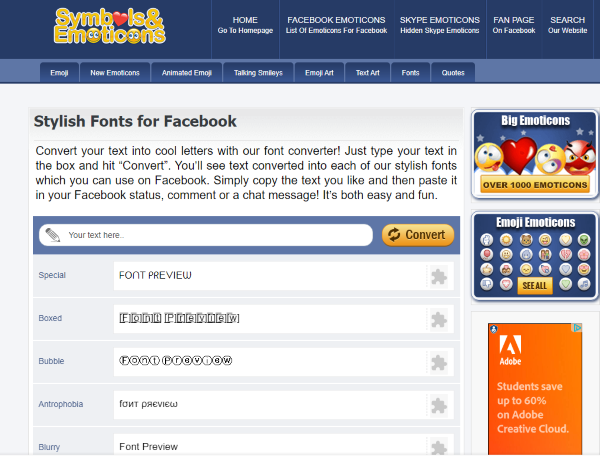 đổi font chữ facebook