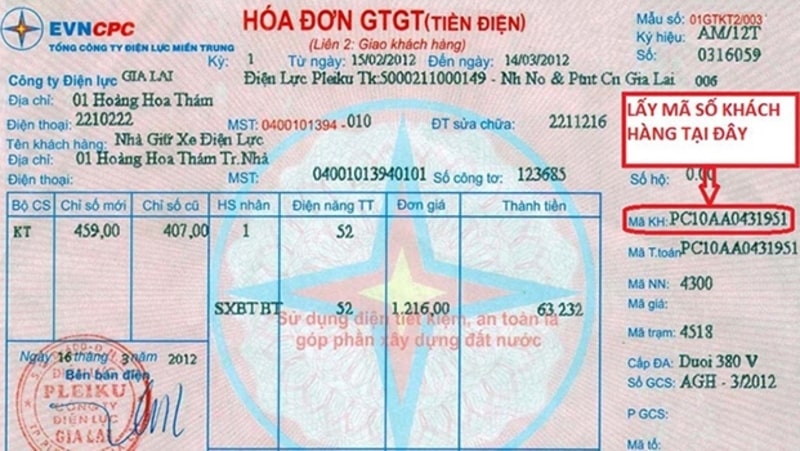 Mã khách hàng đóng tiền điện