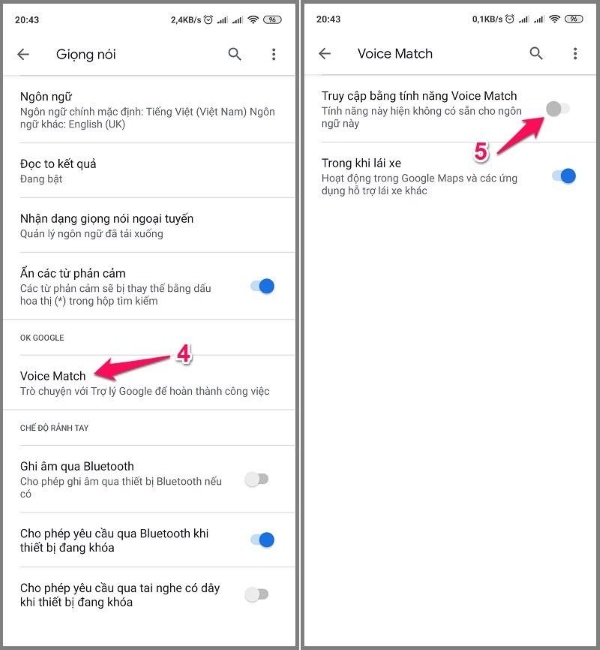 Bật “Truy cập bằng tính năng Voice Match”
