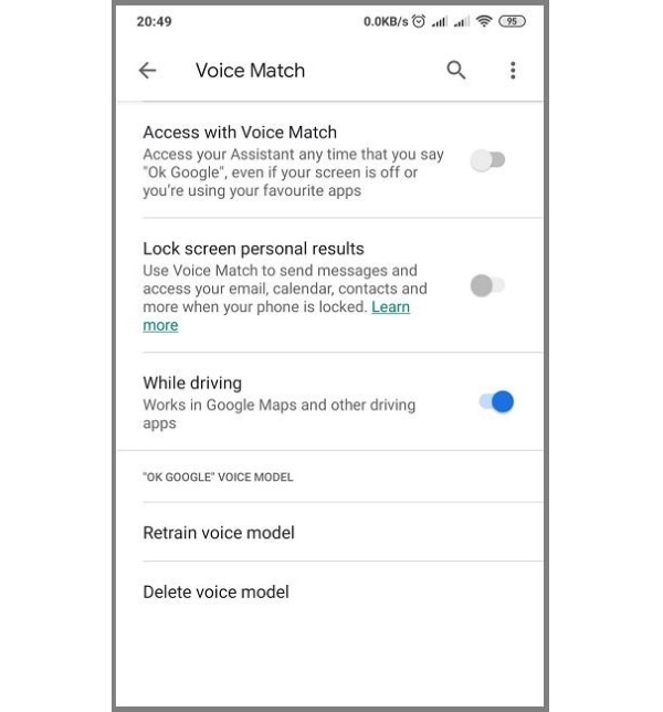 Chọn phần “Access with Voice Match” để bật Ok Google