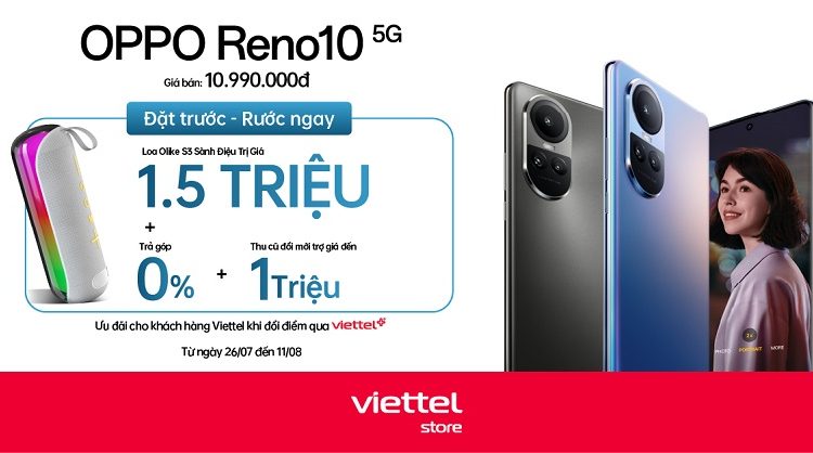Giá bán chính thức OPPO Reno10 5G chỉ 10,99 triệu đồng, đặt trước rước