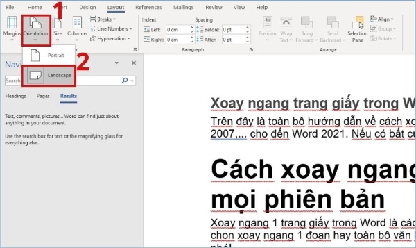 xoay ngang 1 trang trong word