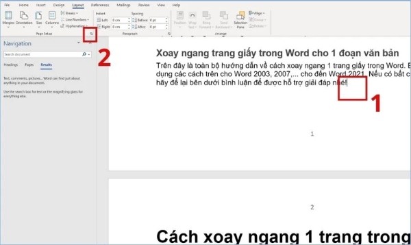 xoay ngang 1 trang trong word