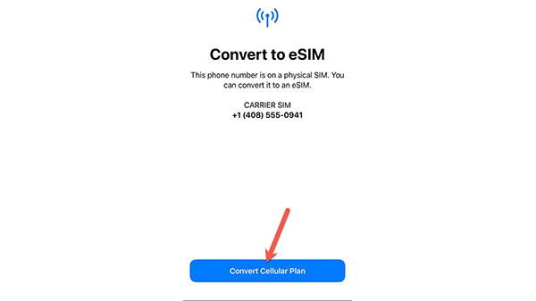 Bước 2 cho thao tác chuyển SIM vật lý thành eSIM trên cùng iPhone 15