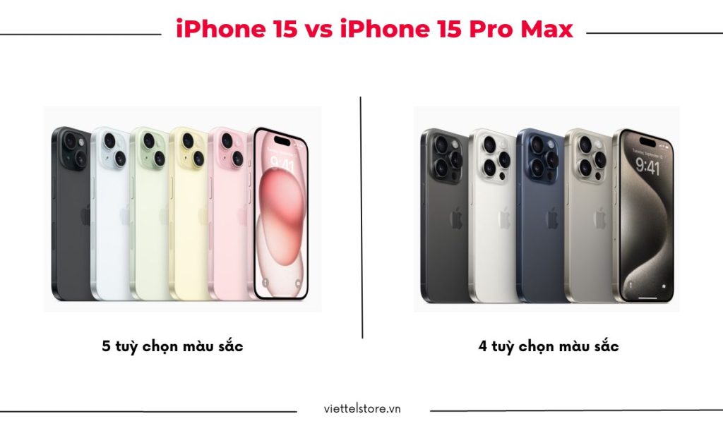 Sự khác nhau về các tuỳ chọn màu trên iPhone 15 và 15 Pro Max