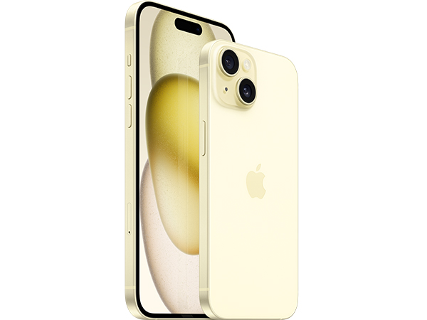 iPhone 15 màu Vàng nhìn từ phía viền và mặt sau 