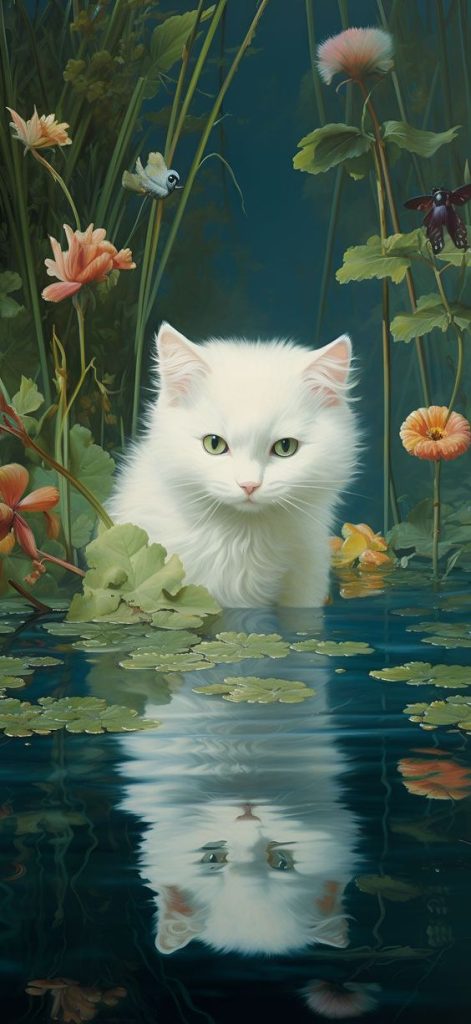 Hình hình họa chú mèo kiêu sa đang được soi bóng bên trên mặt mày nước