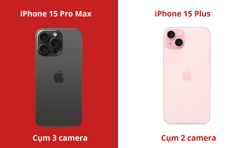 Cụm camera sau của iPhone 15 Plus và iPhone 15 Pro Max có sự khác nhau về số lượng