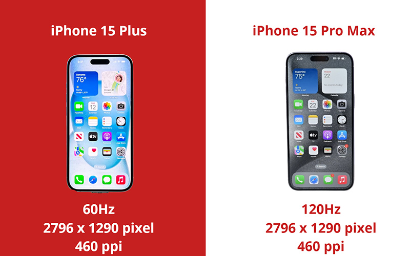 Tần số quét màn hình iPhone 15 Pro Max nhanh gấp đôi iPhone 15 Plus