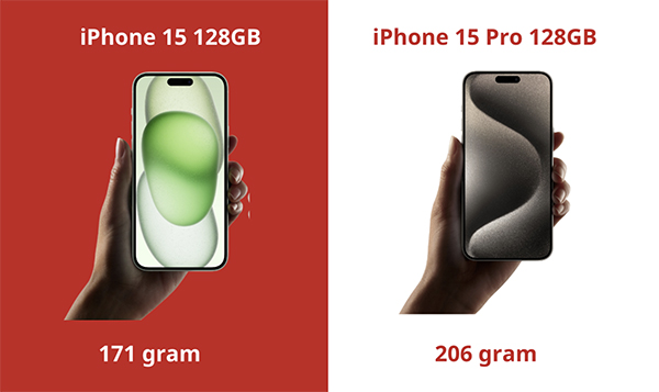 so sánh trọng lượng ip 15 128gb và ip 15 pro 128gb