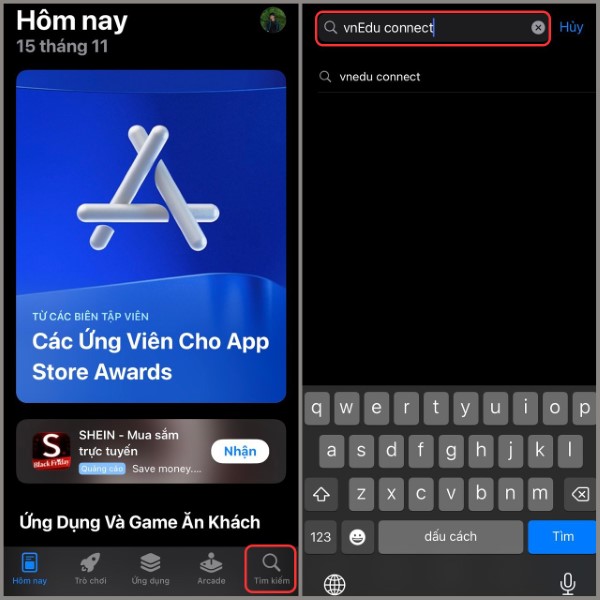 Nhập từ khóa tìm kiếm vnEdu Connect 