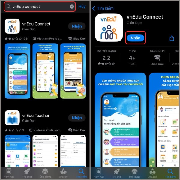 Chọn tải ứng dụng vnEdu Connect 