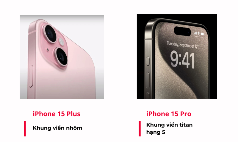 Khung viền iPhone 15 Plus và 15 Pro khác nha 