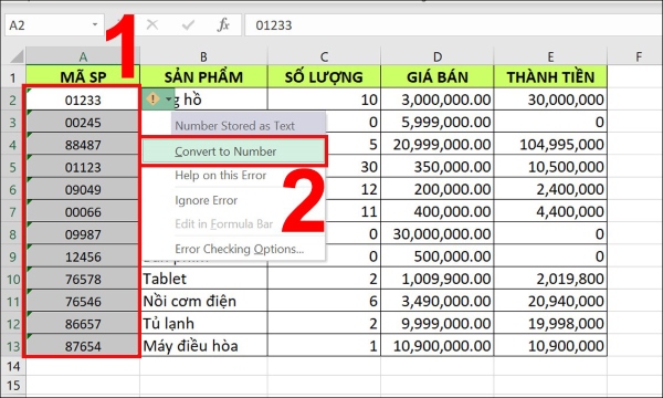 Dùng Error Checking Option ẩn số 0