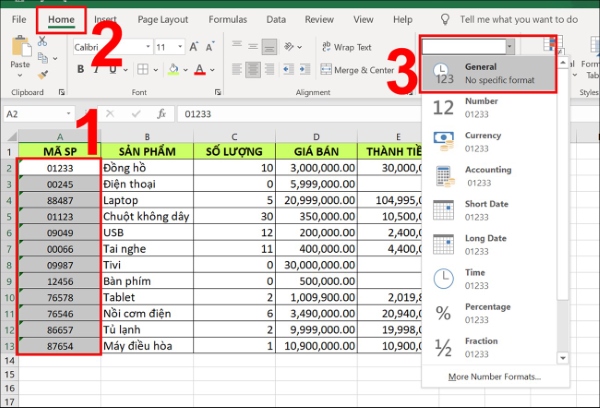 Tùy chỉnh Number Format để ẩn số 0