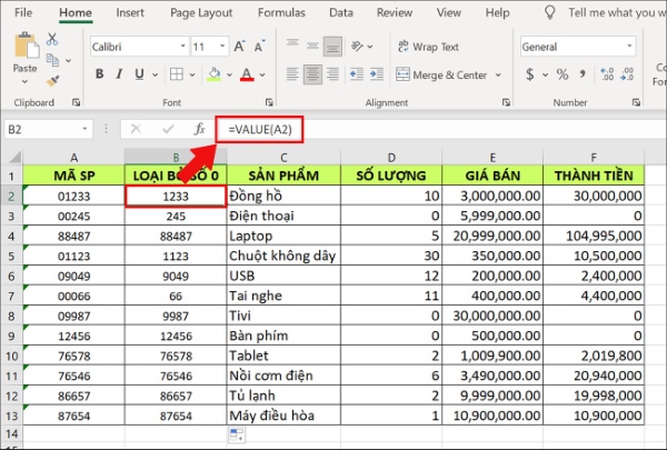 Nhập công thức hàm Value