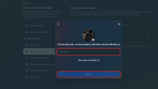 Nhập mật khẩu đăng nhập tài khoản Facebook
