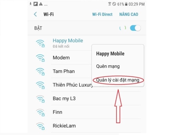 Chọn Modify network (Thiết lập kết nối mạng)