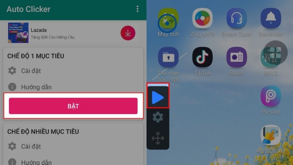 Nhấn Bật để bắt đầu chạy phần mềm