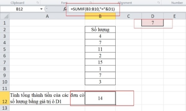 Tính tổng các giá trị trong ô B3 mà bằng với giá trị trong ô D1