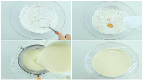 A collage of a mixture of flour and eggs
Description automatically generated
