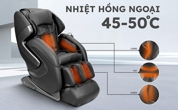 A black and orange massage chair
Description automatically generated