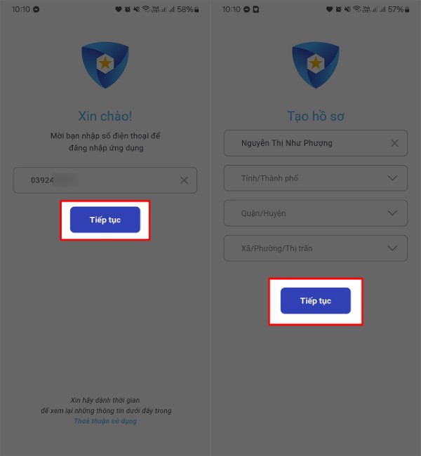 Nhập số điện thoại và thông tin cá nhân của bạn