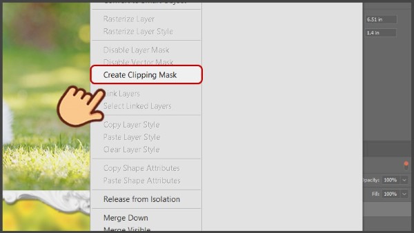 Nhấp chuột phải vào layer hình chú chó và chọn Create Clipping Mask