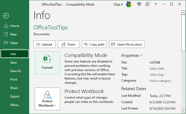 Compatibility Mode trong Excel 