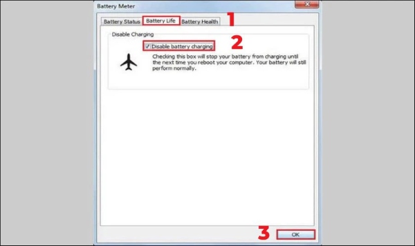 Chọn "Disable Battery Charging" và nhấn "OK”