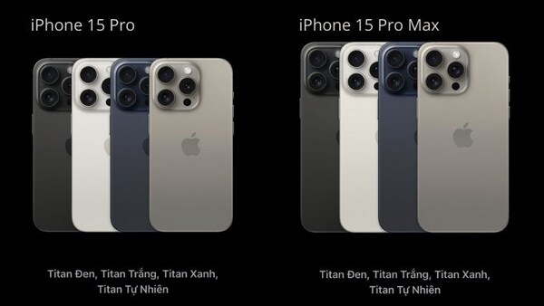 iPhone 15 Pro và iPhone 15 Pro Max đều có 4 tùy chọn màu sắc