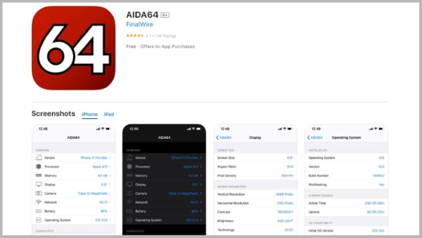 AIDA64 là một trong những phần mềm kiểm tra iPhone hàng đầu