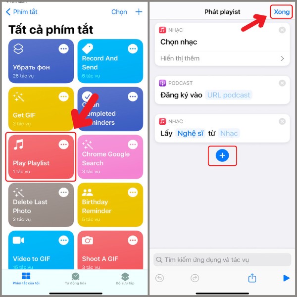 Phím tắt phát Playlist có sẵn trong ứng dụng Shortcuts