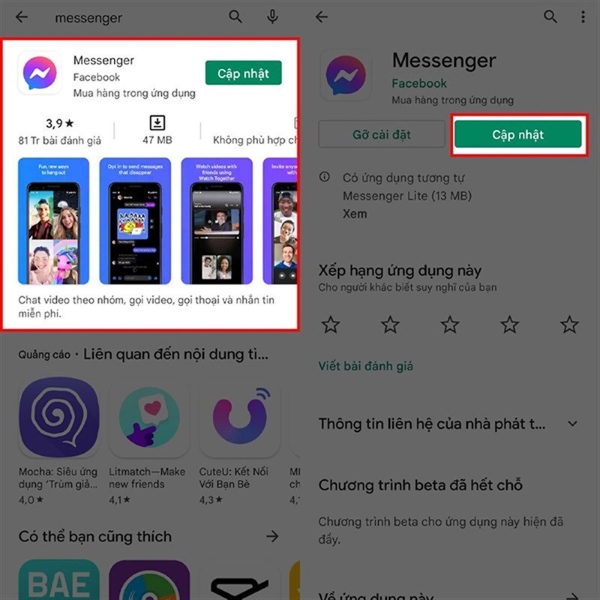 Cập nhật Messenger lên phiên bản mới nhất