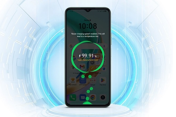 A black smartphone with green circles on the screen

Description automatically generated